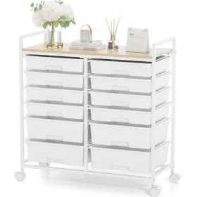 KINGRACK pojazdný úložný vozík s 12 zásuvkami, biely