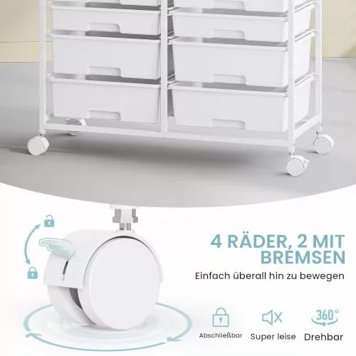 KINGRACK pojazdný úložný vozík s 12 zásuvkami, biely