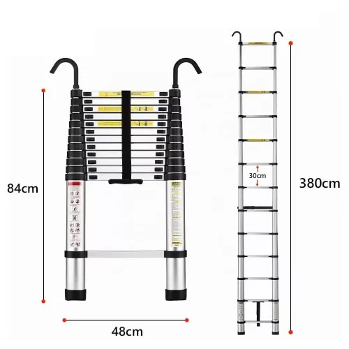 STANEW 3,8 m teleskopický hliníkový rebrík, skladací, nosnosť 150 kg – strieborný