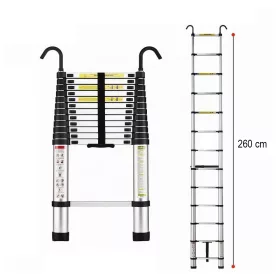   STANEW 2,6 m teleskopický hliníkový rebrík, skladací, nosnosť 150 kg – strieborný
