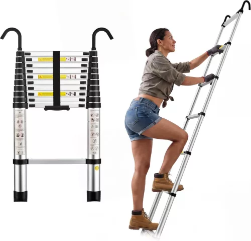 STANEW 2,6 m teleskopický hliníkový rebrík, skladací, nosnosť 150 kg – strieborný