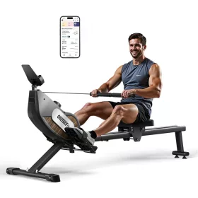   Skladací magnetický veslovací trenažér ONETWOFIT, 16 úrovní, Bluetooth, čierny