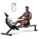 Skladací magnetický veslovací trenažér ONETWOFIT, 16 úrovní, Bluetooth, čierny