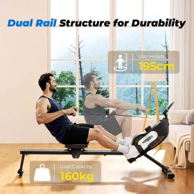   Skladací magnetický veslovací trenažér ONETWOFIT, 16 úrovní, Bluetooth, čierny