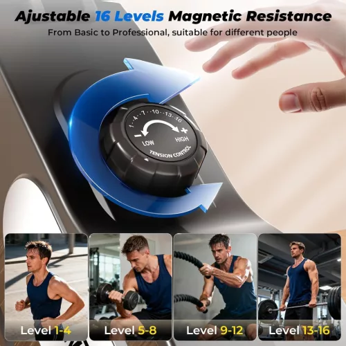 Skladací magnetický veslovací trenažér ONETWOFIT, 16 úrovní, Bluetooth, čierny