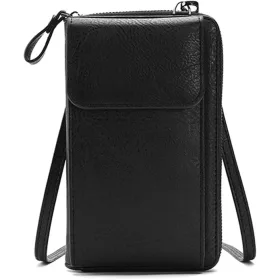   Kememo női vállra akasztható táska – fekete,PU bőr, kártyatartóval és pénztárcával