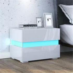   Nočný stolík Homeland s integrovaným LED osvetlením v bielej farbe.