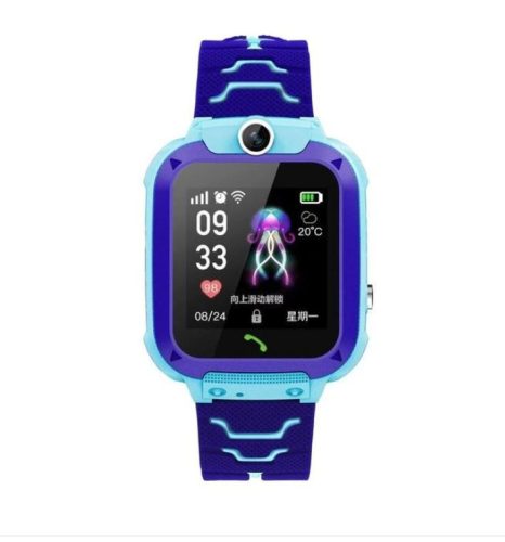 V bunke je text: Detské inteligentné hodinky, modrá