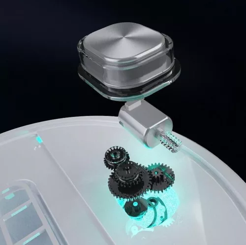 V bunke je text: ES250 IGRLACE robotický vysávač.