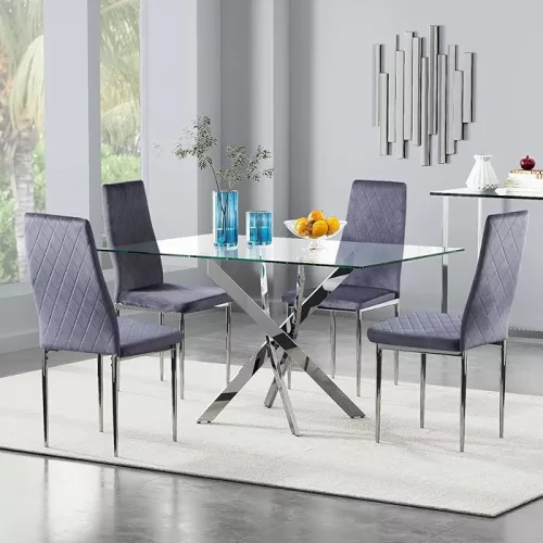 Kreslo so šedým kockovaným vzorom do obývačky/jedálne, 4 kusy