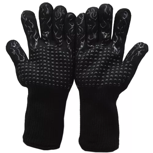 Žiaruvzdorné grilovacie rukavice čierne plameňmi