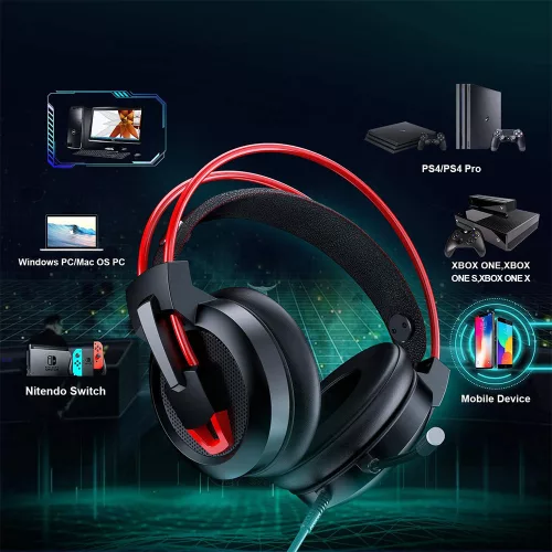 Červený herný headset HellCrack Z11