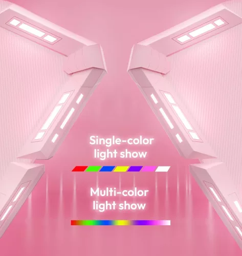 Dowinx RGB Gamer számítógépasztal, 160x60 cm, pink - Pohártartó, fejhallgató tartó, távirányító