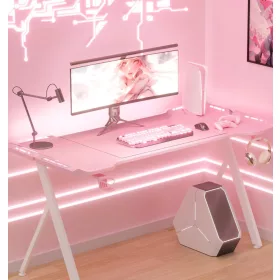   Dowinx RGB herný stôl 120×60 cm – ružový, s držiakom na pohár, držiakom na slúchadlá a diaľkovým ovládaním - výhodná cena