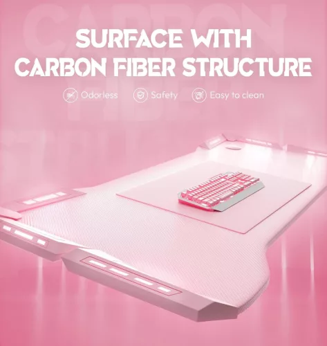 Dowinx RGB Gamer számítógépasztal, 120x60 cm, pink- Pohártartó, fejhallgató tartó, távirányító