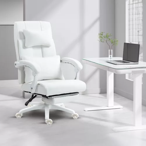 Dowinx Vezetői szék, fehér - Lábtartóval, állítható derék- és fejtámasszal