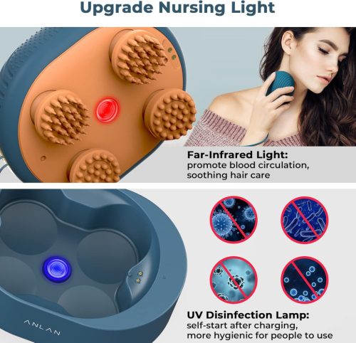 ANLAN relax fejbőrmasszírozó – vezeték nélküli, vízálló, 4 masszázsfejjel