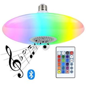   V bunke E27 RGB Bluetooth UFO lampa so zvukovym reproduktorom + dialkovym ovladacom – 20W