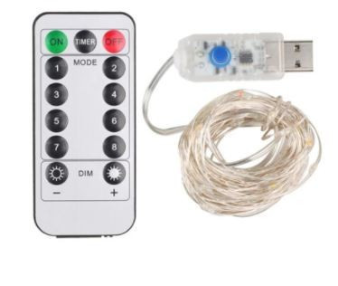 Vianočná girlanda s LED svetlami s diaľkovým ovládaním AlphaOne Usb, 10 metrov.