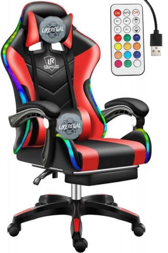 Likeregal 920 LED herný stolček s opierkou na nohy, červený