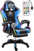 Ergonomická herná stolička Likeregal 920 s LED osvetlením a podnožkou v modrej farbe.
