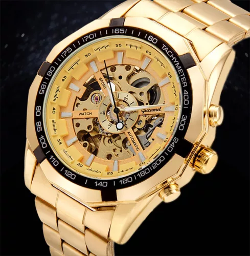 Luxusné pánske hodinky, zlatej farby