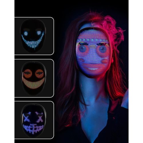 Svietiaci LED obličajová maska s aplikáciou Bluetooth