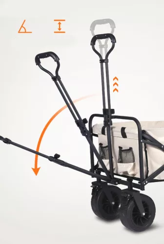 Skladací ručný vozík béžovej farby, 5-palcové kolesá.