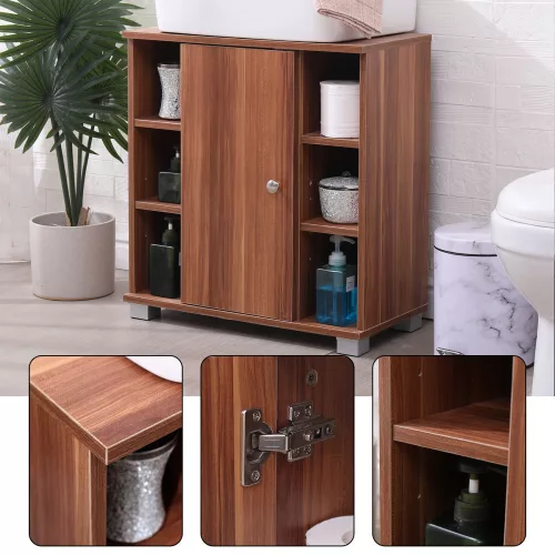 Hnedá kúpeľňová skrinka pod umývadlom, komoda