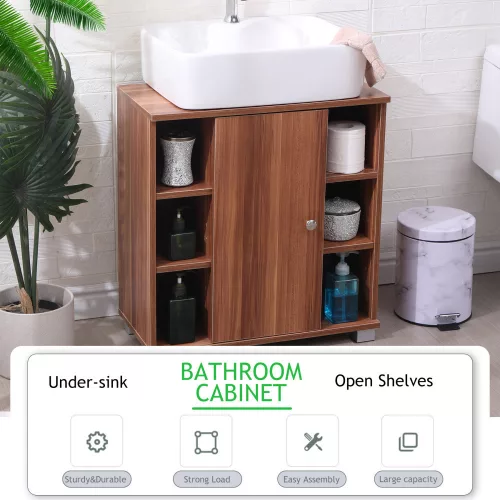 Hnedá kúpeľňová skrinka pod umývadlom, komoda