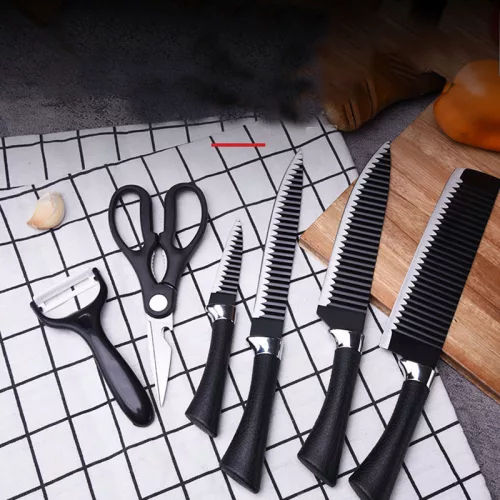 6-dielna sada kuchynských nožov - čierna