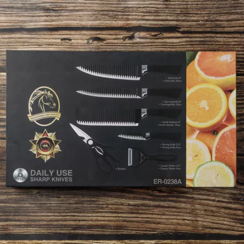 6-dielna sada kuchynských nožov - čierna