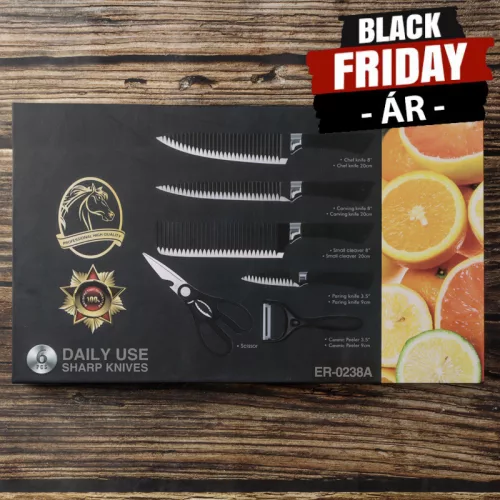 6-dielna sada kuchynských nožov - čierna