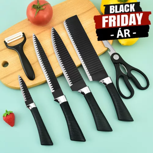 6-dielna sada kuchynských nožov - čierna