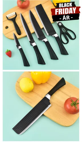 6-dielna sada kuchynských nožov - čierna