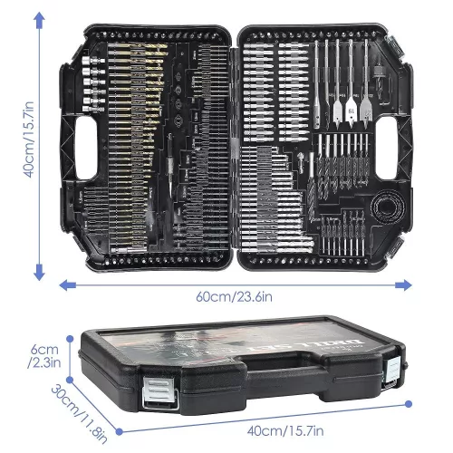 V bunke je text: Sada 246 kusov vrtákov a skrutkovacích hrotov Anji Depot.