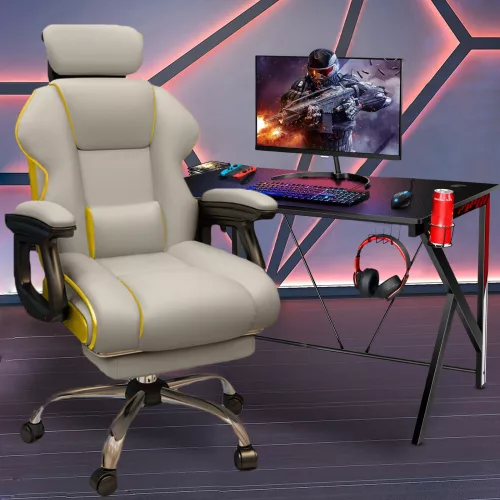 Herná stolička GamerElegance s opierkou na nohy, sivá