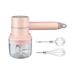   Bezdrôtový 3-rýchlostný mini elektrický mixér + Elektrický mini kuchynský sekáč 2 v 1 - biely