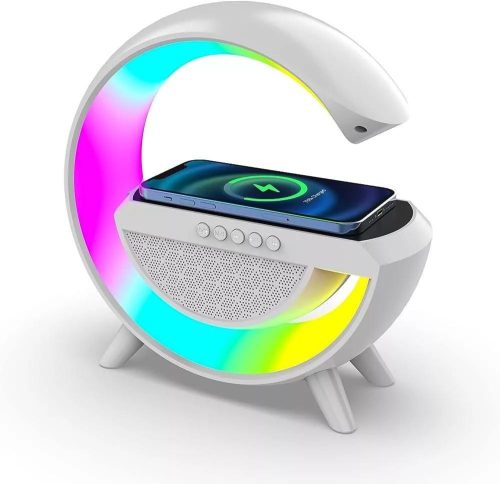 Multimediálny bluetooth reproduktor, bezdrôtová nabíjacia podložka, budík, RGB LED lampa.