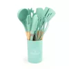 12-dielna sadza nepriľnavých silikónových kuchynských nástrojov, tyrkysová