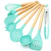 12-dielna sadza nepriľnavých silikónových kuchynských nástrojov, tyrkysová