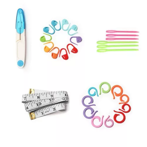 Súprava na háčkovanie s farebnými niťami, ramennou taškou.