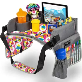 Prenosný detský stôl do auta, s vreckami.