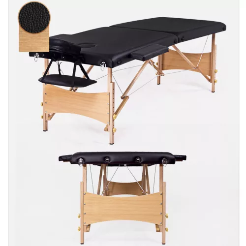Duo Profi skladací, prenosný masážny stôl - 2 zónový, drevená konštrukcia, nastaviteľná výška, s prepravným vreckom, čierny