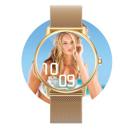 V bunke je text: Y86 inteligentné hodinky, zlatá