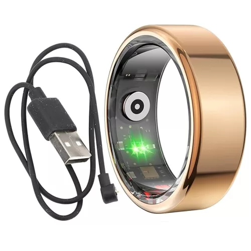 Inteligentný fitness krúžok - zlatý, veľkosť 8, sledovanie spánku, počítadlo kalórií, merač krvného tlaku a kyslíka v krvi.