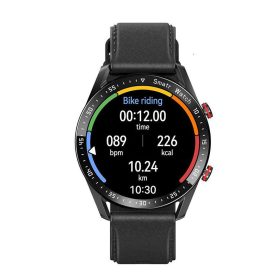 Inteligentné hodinky HW20 s čiernym koženým remienkom.