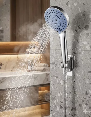 Háromfunkciós zuhanyfej szett – 2 m tömlővel és fali tartóval
