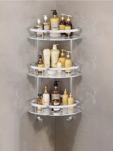 3 szintes Alumínium sarok fürdőszobai polc – fúrás nélkül