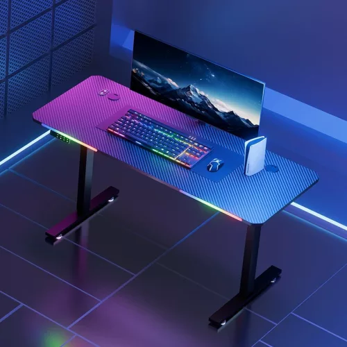 Elektricky nastaviteľný herný stôl s RGB osvetlením – 140×60 cm